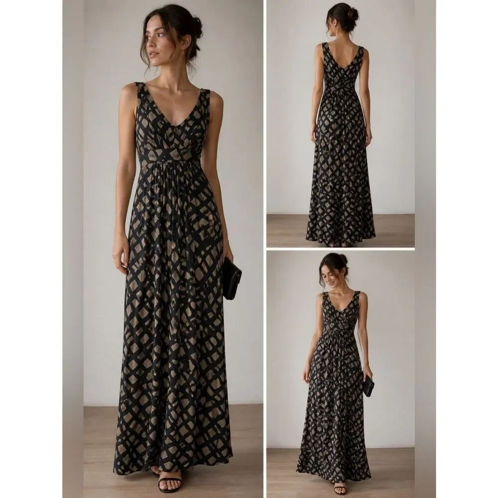 Banana Republic Geometric Pattern Maxi Dress Sleeveless Black GreenâSize XS